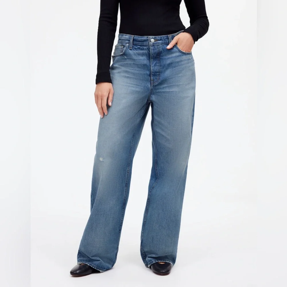 Madewell Low Slung Baggy Light Blue Wide-Leg Jeans - Picture 1 of 15